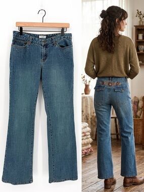 Metro 7 Vintage Y2K Embroidered Floral Studded Flare Bootcut Jeans Size 12